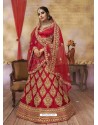 Stunning Red Silk Satin Embroidered Lehenga Choli