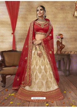 Light Beige Silk Satin Embroidered Lehenga Choli