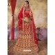 Incredible Red Silk Satin Embroidered Lehenga Choli