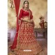 Adorable Red Silk Satin Embroidered Lehenga Choli