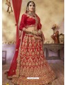 Adorable Red Silk Satin Embroidered Lehenga Choli