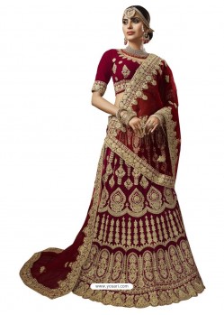 Elegant Maroon Velvet Designer Lehenga Choli