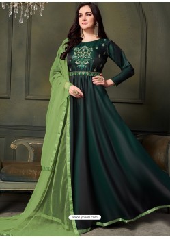 Dark Green Heavy Tapeta Satin Silk Floor Length Suit
