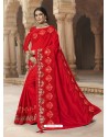 Red Georgette Embroidered Designer Saree