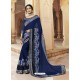 Navy Blue Georgette Embroidered Designer Saree