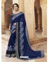 Navy Blue Georgette Embroidered Designer Saree