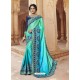 Sea Green And Sky Georgette Embroidered Designer Saree