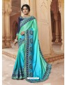 Sea Green And Sky Georgette Embroidered Designer Saree