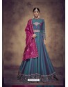 Teal Blue Heavy Tapeta Silk Embroidered Anarkali Suit