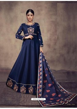 Navy Blue Heavy Tapeta Silk Embroidered Anarkali Suit