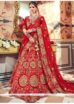 Red Fancy Fabric Embroidered Designer Bridal Lehenga Choli