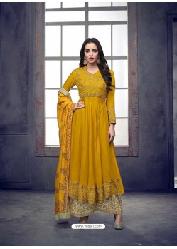 Yellow Pure Heavy Maslin Designer Palazzo Suit