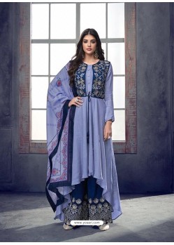 Blue Pure Heavy Maslin Designer Palazzo Suit