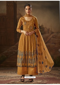 Beige Cotton Printed Palazzo Suit