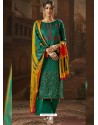 Dark Green Cotton Printed Palazzo Suit