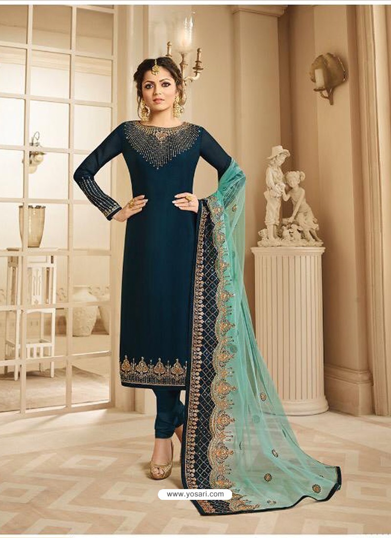 Peacock Blue Color Party Wear Designer Indo-Western Suit :: ANOKHI FASHION