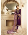 Purple Satin Georgette Embroidered Designer Churidar Suit