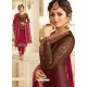 Rose Red And Coffee Satin Georgette Embroidered Designer Churidar Suit