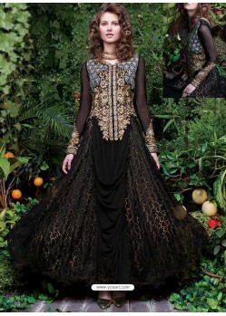 Black Rasal Net Heavy Embroidered Designer Gown