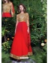 Red And Gold Shaded Net Heavy Embroidered Designer Gown