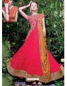 Crimson Net Satin Heavy Embroidered Designer Gown