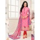 Light Pink Chanderi Cotton Printed Churidar Suit
