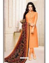 Orange Chanderi Cotton Printed Churidar Suit