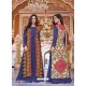 Navy And Multi Soft Silk Long Kurti