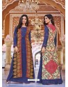 Navy And Multi Soft Silk Long Kurti