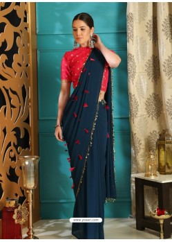 Teal Blue Pure Georgette Party Wear Saree