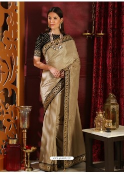 Beige Silk Sequence Embroidered Party Wear Saree