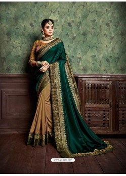 Dark Green And Gold Party Wear Designer Silk Saree