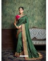 Dark Green Party Wear Designer Silk Saree