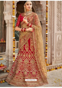 Markable Red Silk Heavy Embroidered Designer Bridal Lehenga Choli