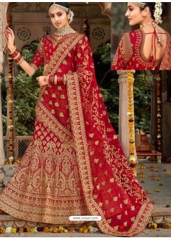 Buy Lovely Red Silk Heavy Embroidered Designer Bridal Lehenga Choli ...