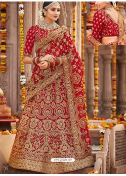 Flawless Red Silk Heavy Embroidered Designer Bridal Lehenga Choli