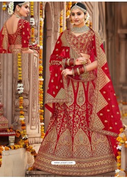 Desirable Red Silk Heavy Embroidered Designer Bridal Lehenga Choli