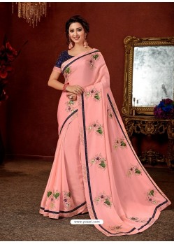 Pink Crepe Silk Stone Embroidered Party Wear Saree