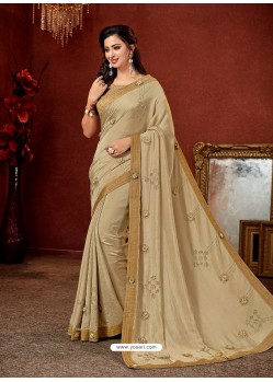 Gold Crepe Silk Stone Embroidered Party Wear Saree