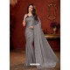 Grey Crepe Silk Stone Embroidered Party Wear Saree