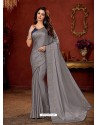 Grey Crepe Silk Stone Embroidered Party Wear Saree