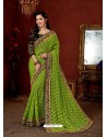 Green Broket Silk Stone Embroidered Party Wear Saree