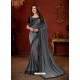 Dull Grey Crepe Silk Stone Embroidered Party Wear Saree