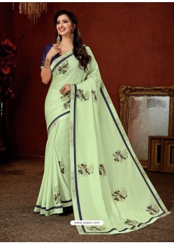 Sea Green Crepe Silk Stone Embroidered Party Wear Saree