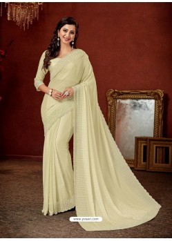 Cream Shimmer Stone Embroidered Party Wear Saree