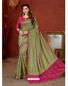 Mehendi Crepe Silk Stone Embroidered Party Wear Saree