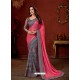 Fuchsia And Grey Shimmer Net Stone Embroidered Party Wear Saree