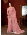 Pink Net Stone Embroidered Party Wear Saree