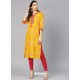 Yellow Cotton Printed Readymade Kurti