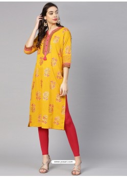 Yellow Cotton Printed Readymade Kurti